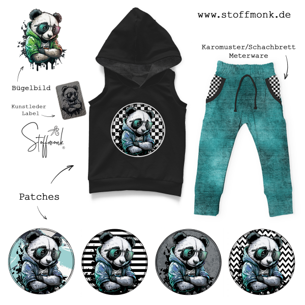 Label -  " Cool Panda " - ca. 3,5 cm x 5 cm - Kunstleder ++ Farbauswahl ++